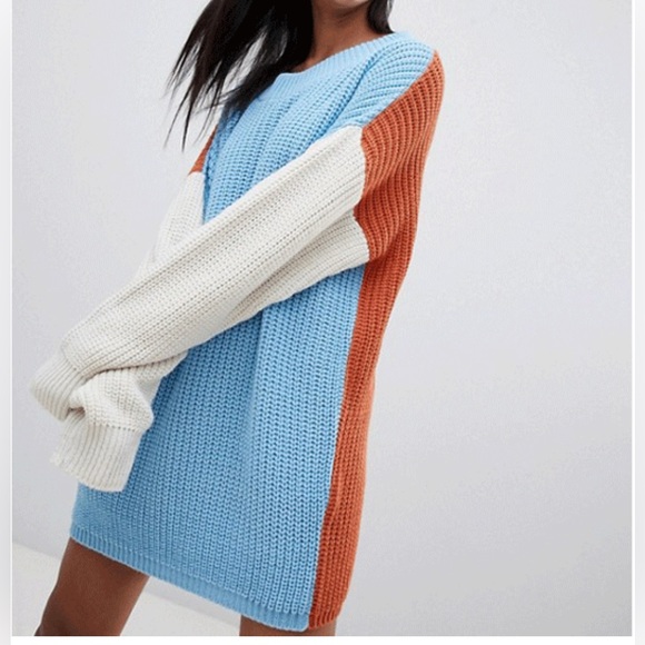 Pretty Little Thing Color Block Sweater Dress | baby blue m, cayenne, creme sz S - Picture 1 of 11